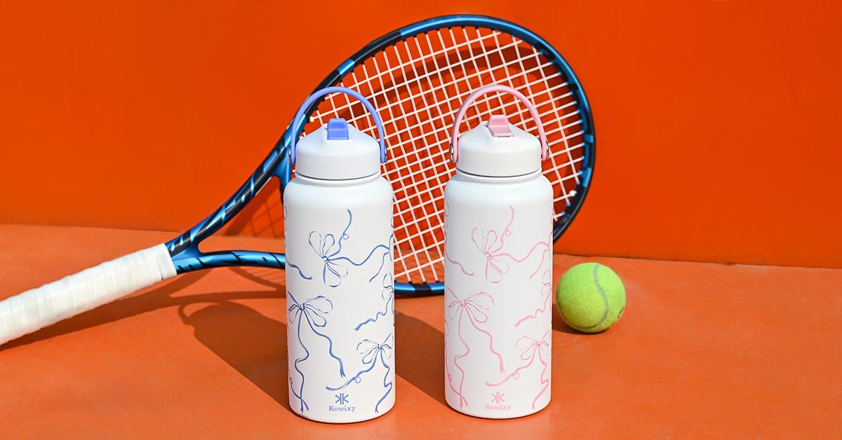 [Bonus keychain] KEWIXY 18oz&32oz Pink Bow Water Bottle, Cute Cherry, Flip Straw Lid, Stainless Steel, Leak Proof, 24-hour Cold, Reusable, Portable for Travel, Gym and School Tumbler Mug Cup