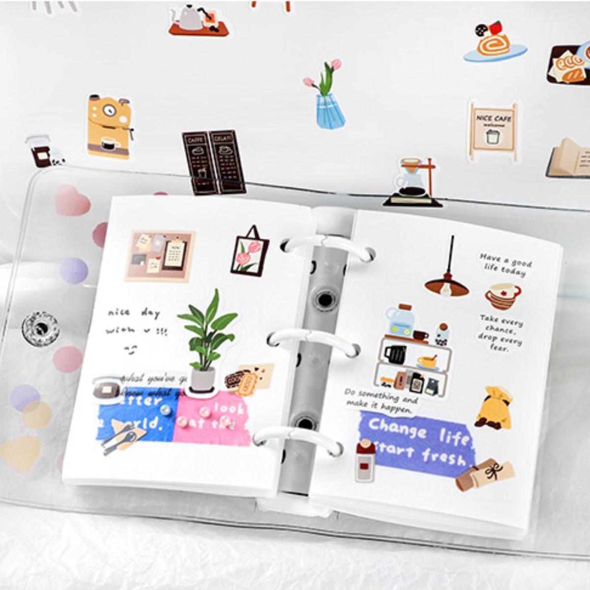 Cartoon Daily Life Series Sticker Packs, 4 Sheets/set Mixed Pattern Self Adhesive Decal, DIY Creative Paster for Gifts Bottle Scrapbook Phone Case Guitar