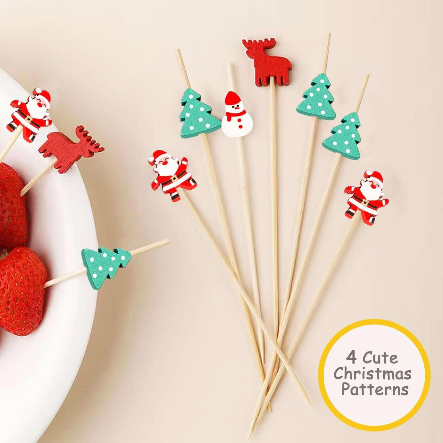 100 count Christmas Picks, 4.7 inch Christmas Toothpicks, Santa Claus Snowman Xmas Tree Charcuterie Skewers Fruit Appetizer for christmas Holiday Party Supplies Decorations 100 count Christmas Picks, 4.7 inch Christmas Toothpicks, Santa Claus Snowman Xmas Tree Charcuterie Skewers Fruit Appetizer for christmas Holiday Party Supplies Decorations