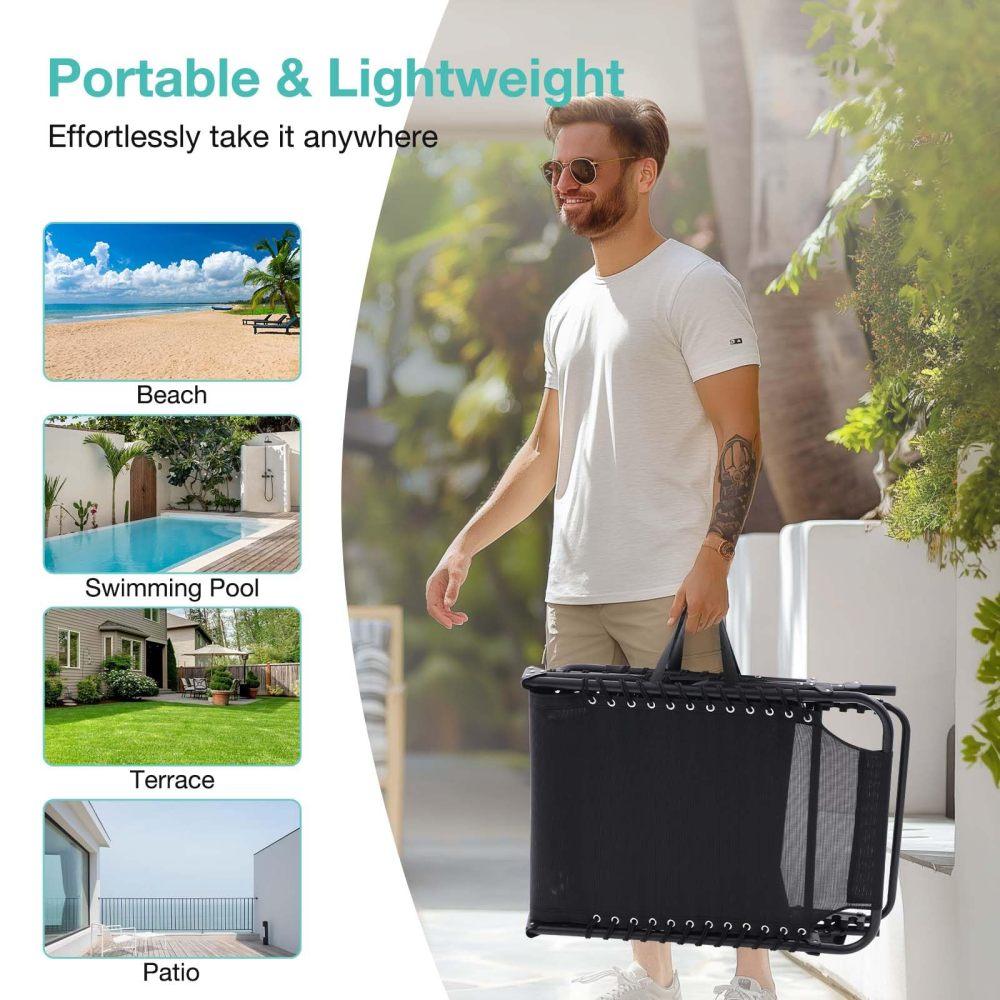 Folding Chaise Lounge Pool Chair Set of 1, Patio Sun Tanning Chair,Outdoor Lounge Chair with 4-Position Reclining Back,Breathable Mesh Seat for Beach.