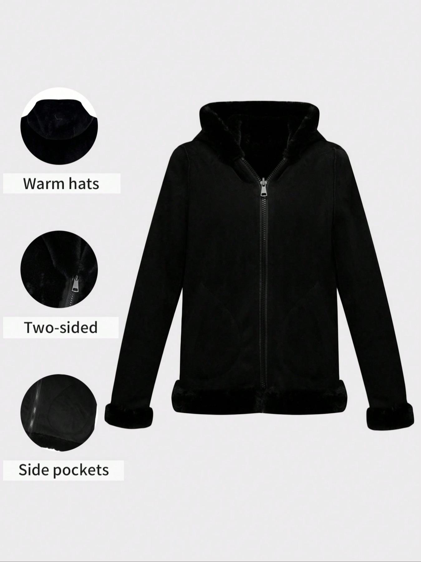 Women's Fall Winter Warm Jacket with Pockets Zipper Fashion Hood Elegant Commuter Casual Simple Daily Wear Coat