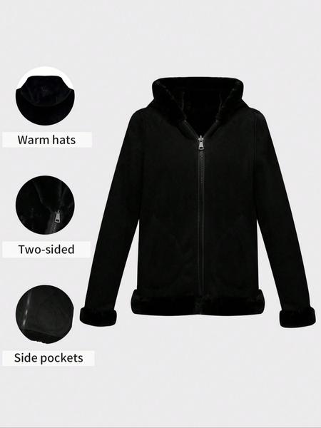 Women's Fall Winter Warm Jacket with Pockets Zipper Fashion Hood Elegant Commuter Casual Simple Daily Wear Coat
