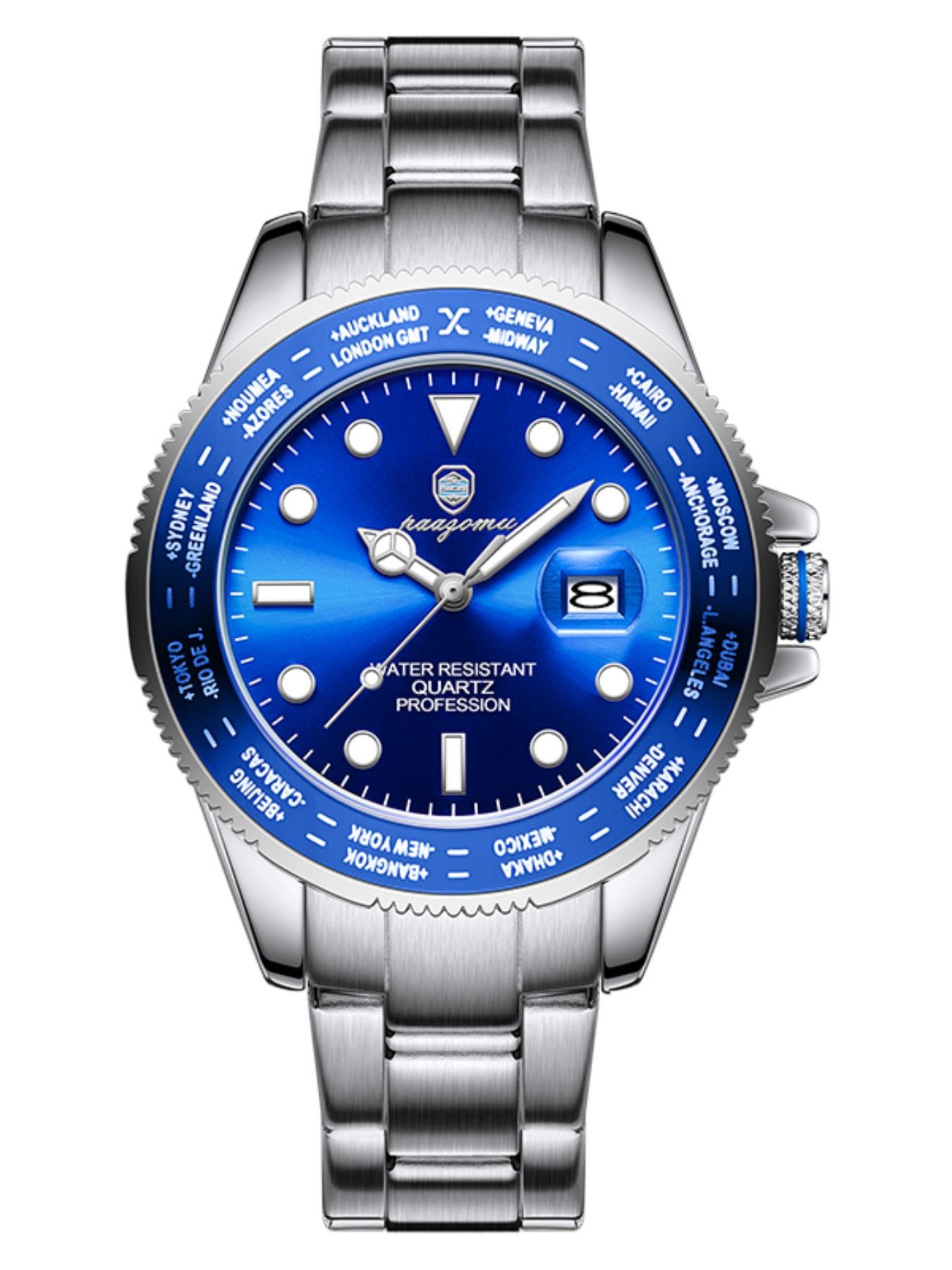 Paazomu Sport Men's Watch, Quartz Analog Display, Waterproof & Luminous, Stainless Steel Band, Casual Style, Ideal Gift