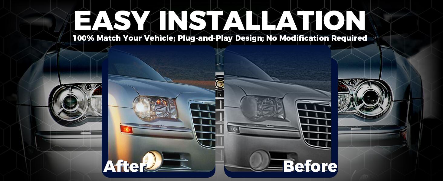 Projector Headlight Assembly Compatible with 2005-2010 Chrysler 300C Halogen Headlamp w/Bulbs Replacement Chrome Housing#CH2502167, CH2503167