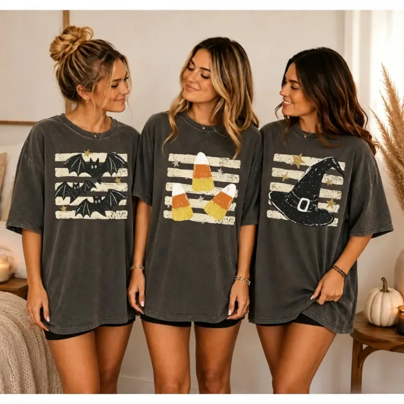 Women's Halloween Stripe Cotton Oversize Casual Top - Comfort Colors Trendy Tee, Fabric-Focused Gift for Her, Loose