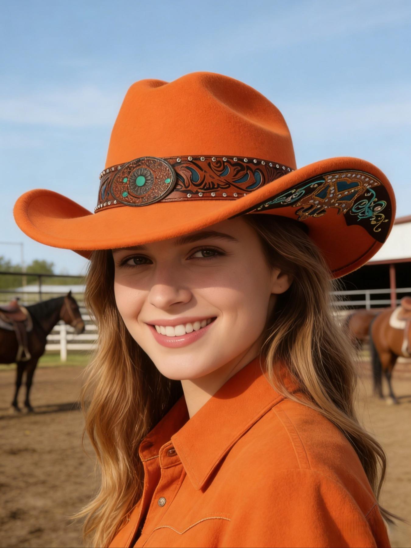 1PC Unisex Western Cowboy Hat, Large Brim Sun Protection, High-End Decorative Band, 57cm Head Circumference, Coffee Color,Pink，White，Black，Orange color，Red