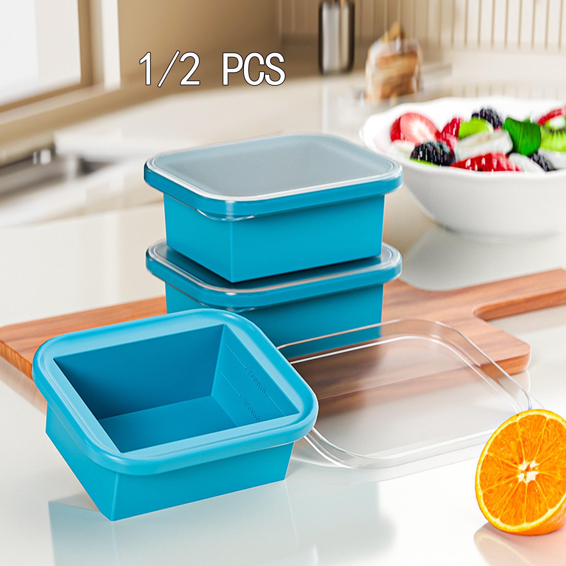Lidded Silicone Freezer Tray, 17 oz (500 ml), BPA-Free Food Grade Material, Easy Release and Durable Design, 1/2 Pack, Reusable Food Storage Container, Easy Release Leak-Proof High-Temperature Soup and Dish Storage Box, Microwave and Dishwasher Safe
