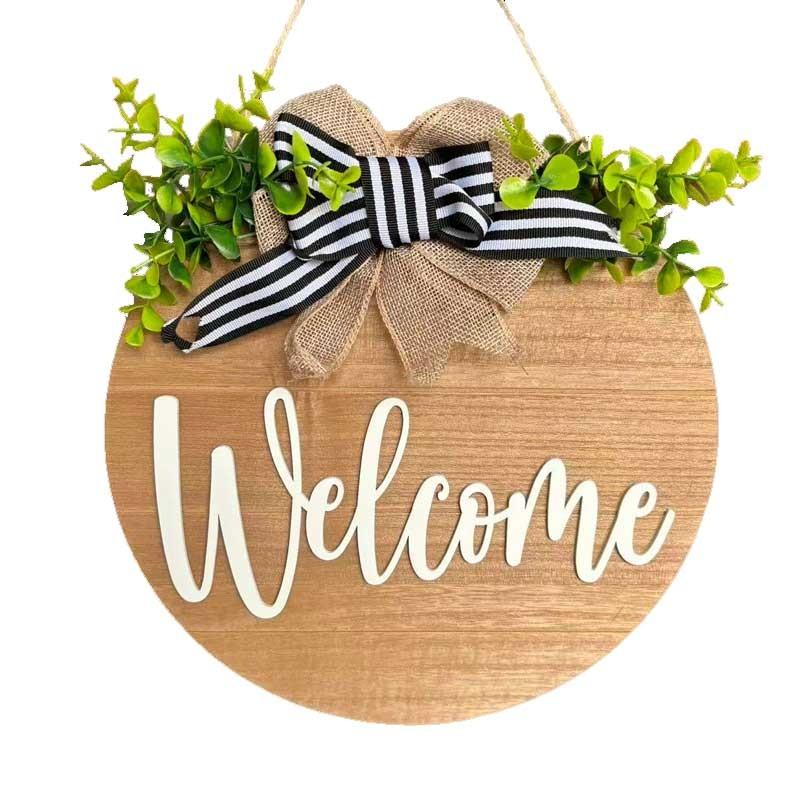 12-Inch 3D Front Door Welcome Sign, Farmhouse Style Porch Decor, Nail Rustic Wreath, Round Wooden Hanging Ornament, Moving Gift