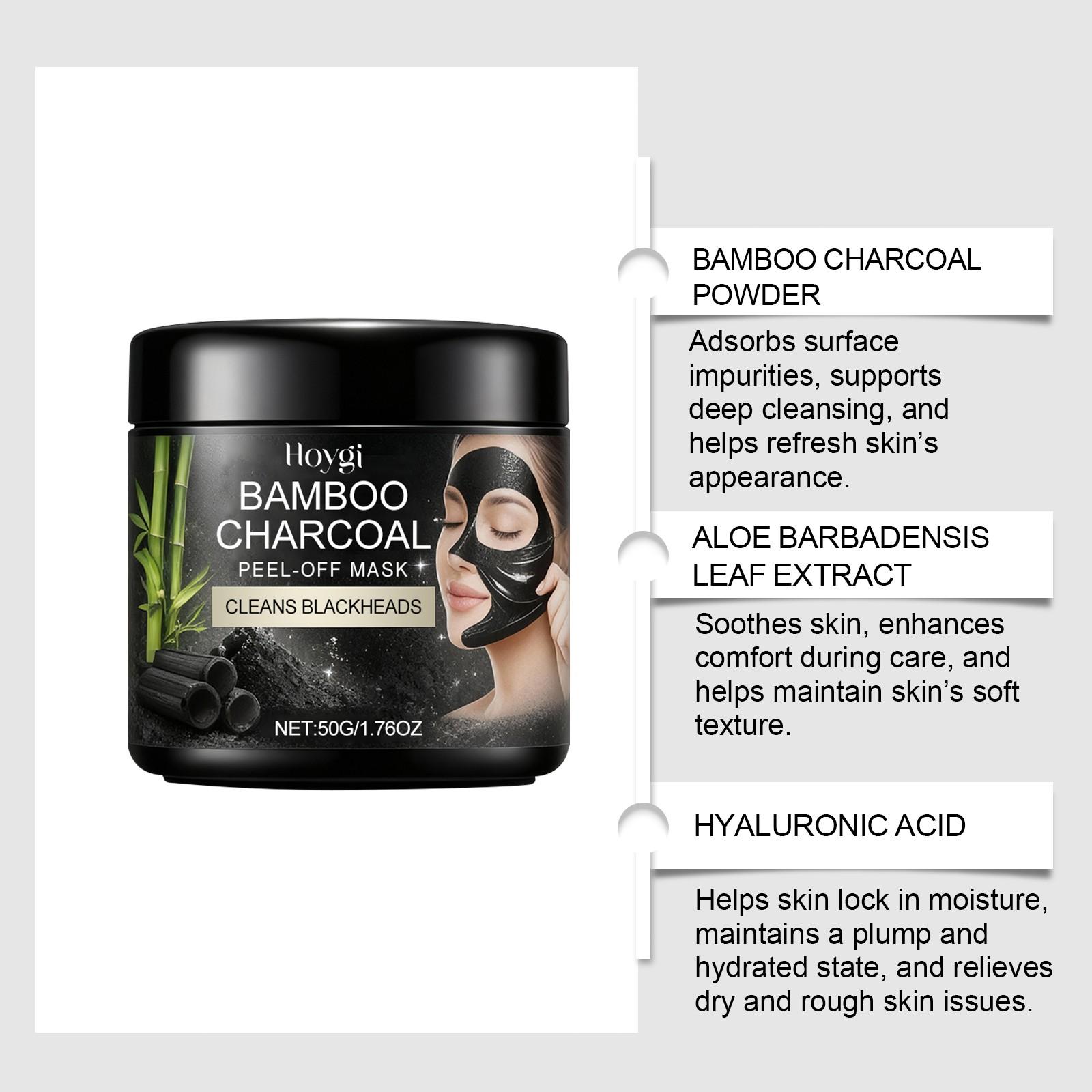 Hoygi Bamboo Charcoal Peel-Off Mask 50g, Deep Cleansing, Hydrating, Aloe Vera Ingredients, Suitable for All Skin Types, Natural Beauty Cream
