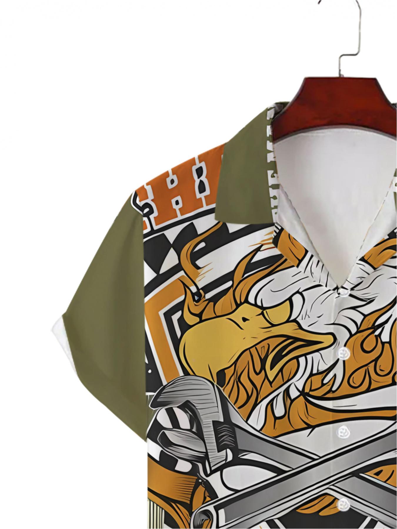 Men's Hawaiian Shirt - Flat Digital Print Pattern - No Texture - Eagle and Tools 1990 Limited Edition, stylish and simple short sleeves, button-up, casual collared shirt, fashionable and versatile, suitable for dates, beach vacations, a perfect gift for m