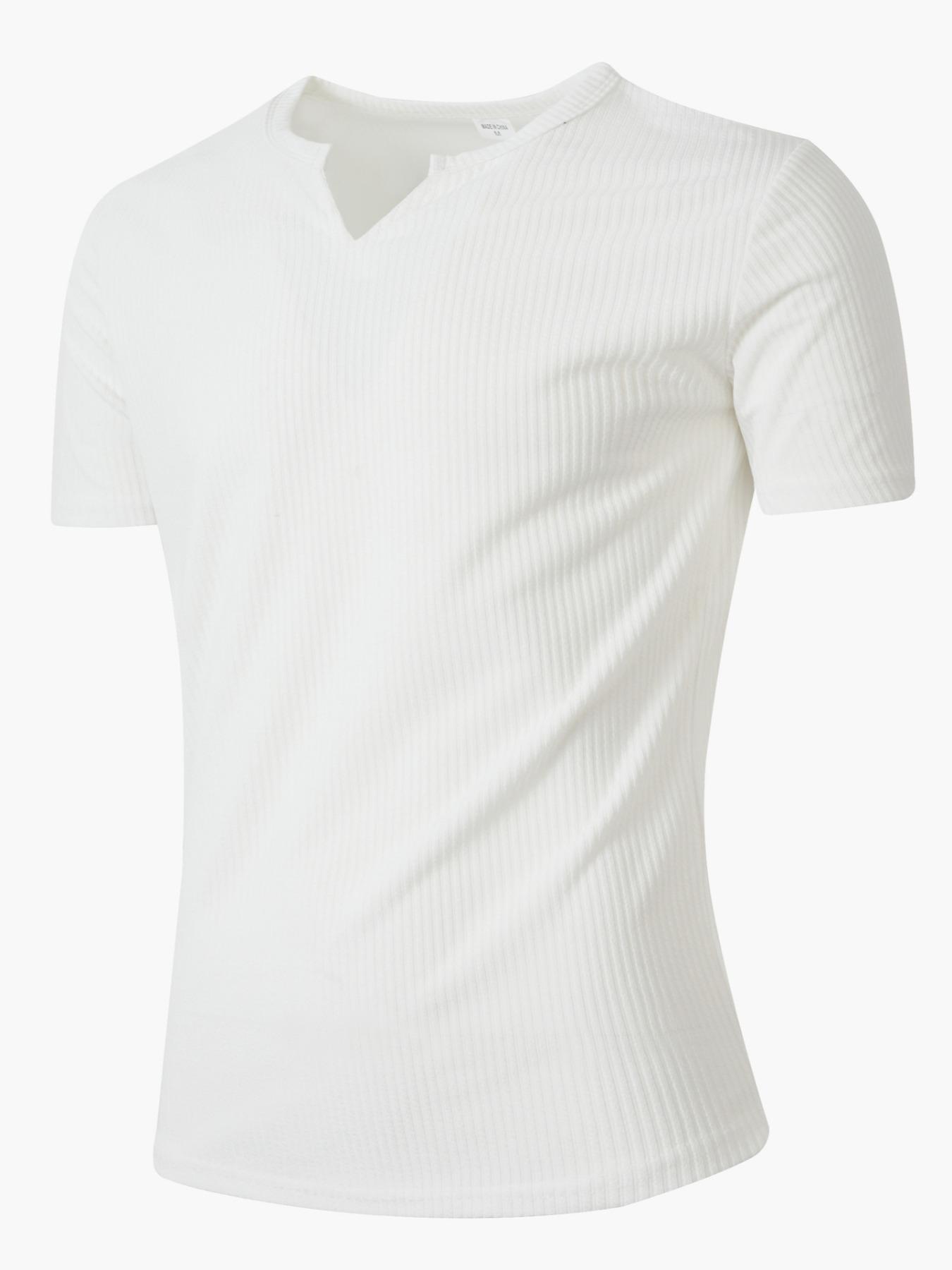 Men's Spring Summer Outfits Vertical Striped Textured V-Neck Short Sleeve T-Shirt for Daliy Wear, Gym Wear Solid Color Old Money Style, Casual Sporty Essential for Man's Wardrobe.