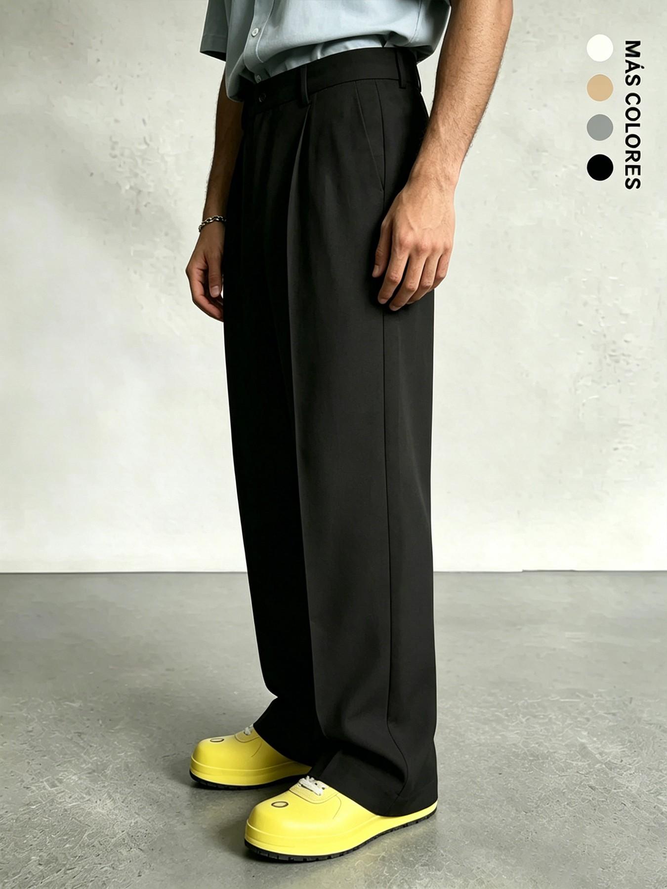 Men's Pleated Wide Leg Suit Pants, Formal Wear, Casual Loose Fit, Business & Street Style, Mid Waist, Drawstring Waist, Adjustable Pants, All Seasons