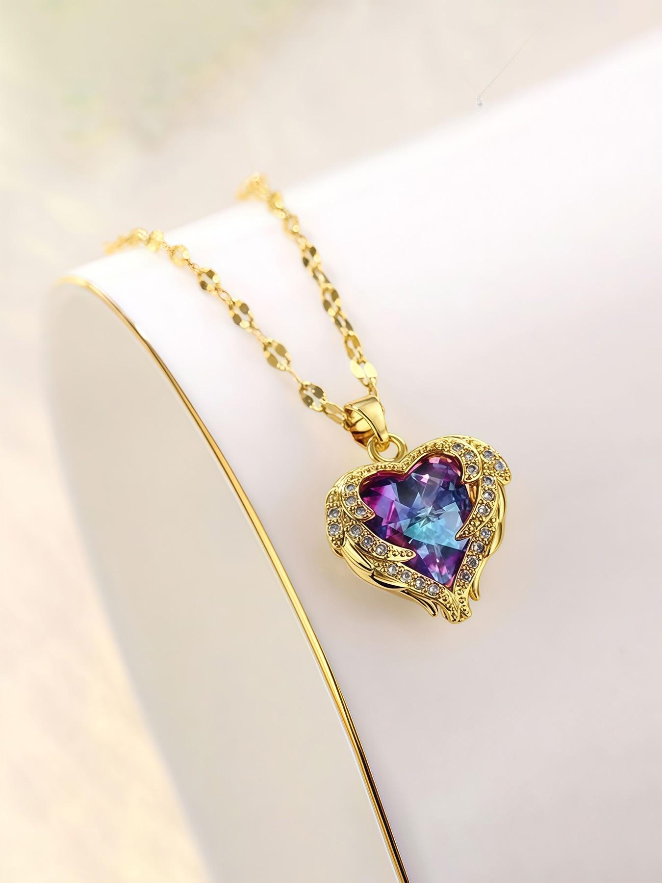 Ocean Heart Colorful Pendant Necklace, Elegant Lady Fashion Love Charm Jewelry, Daily Wear, Gift for Girlfriend, All Seasons