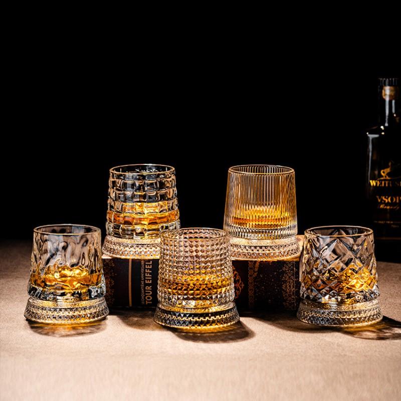 Luxury Whiskey Glass Rotating Cup, Crystal Glass Wine Cup, Home Use Beer Mug, High-End Barware, Elegant Drinkware for Special Occasions