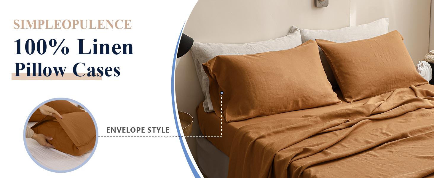 Simple&Opulence 100% Linen Pillowcases Basic Style Solid Color Set of 2, Stone Washed Flax Pillow Cover Envelope Closure Simple&Opulence 100% Linen Pillowcases Basic Style Solid Color Set of 2, Stone Washed Flax Pillow Cover Envelope Closure