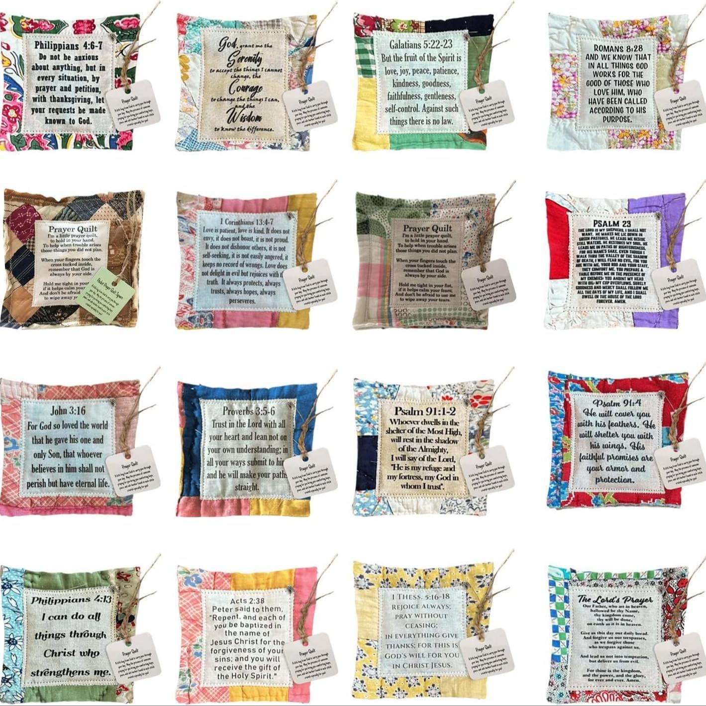 Vintage Prayer Blanket Square with Cross Inside, Mini Handmade Quilt, Colorful Stitched Blessing Poem Throw, Home Decor Gift Idea # GLOBAL PICKS