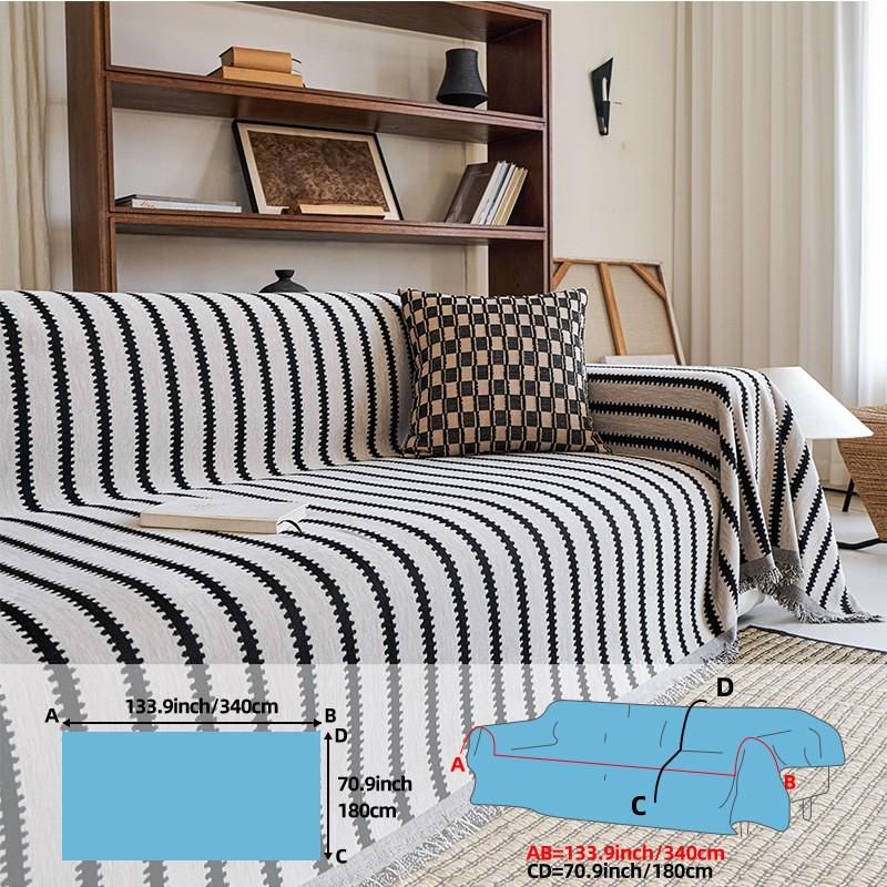 Boho Style Chenille Sofa Cover, Geometric Pattern, Reusable All-Season Sofa Protector, Anti-Scratch Non-Slip, Ideal for Living Room & Airbnb