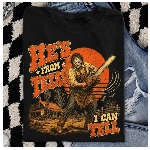 Texas Movie Print Cotton T-Shirt - Casual Classic Fashion Regular Fit Tee for Halloween Spooky Season Fans