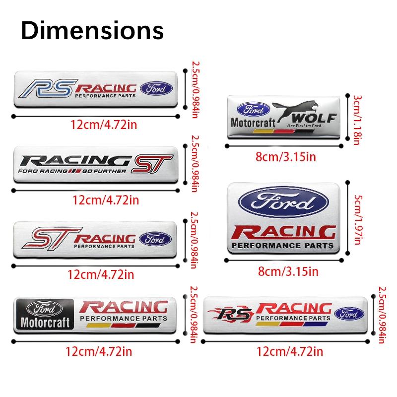 1/7Pcs 3D Aluminum Racing Car Stickers Badge Emblem Body Side Fender Rear Trunk Tail Decor Decal For Ford ST Focus 2 3 Mk3 Mk2 Mk1 Fiesta Mk7 Kuga Ranger Fusion Mondeo Mustang S-MAX Accessories Body Side Decals