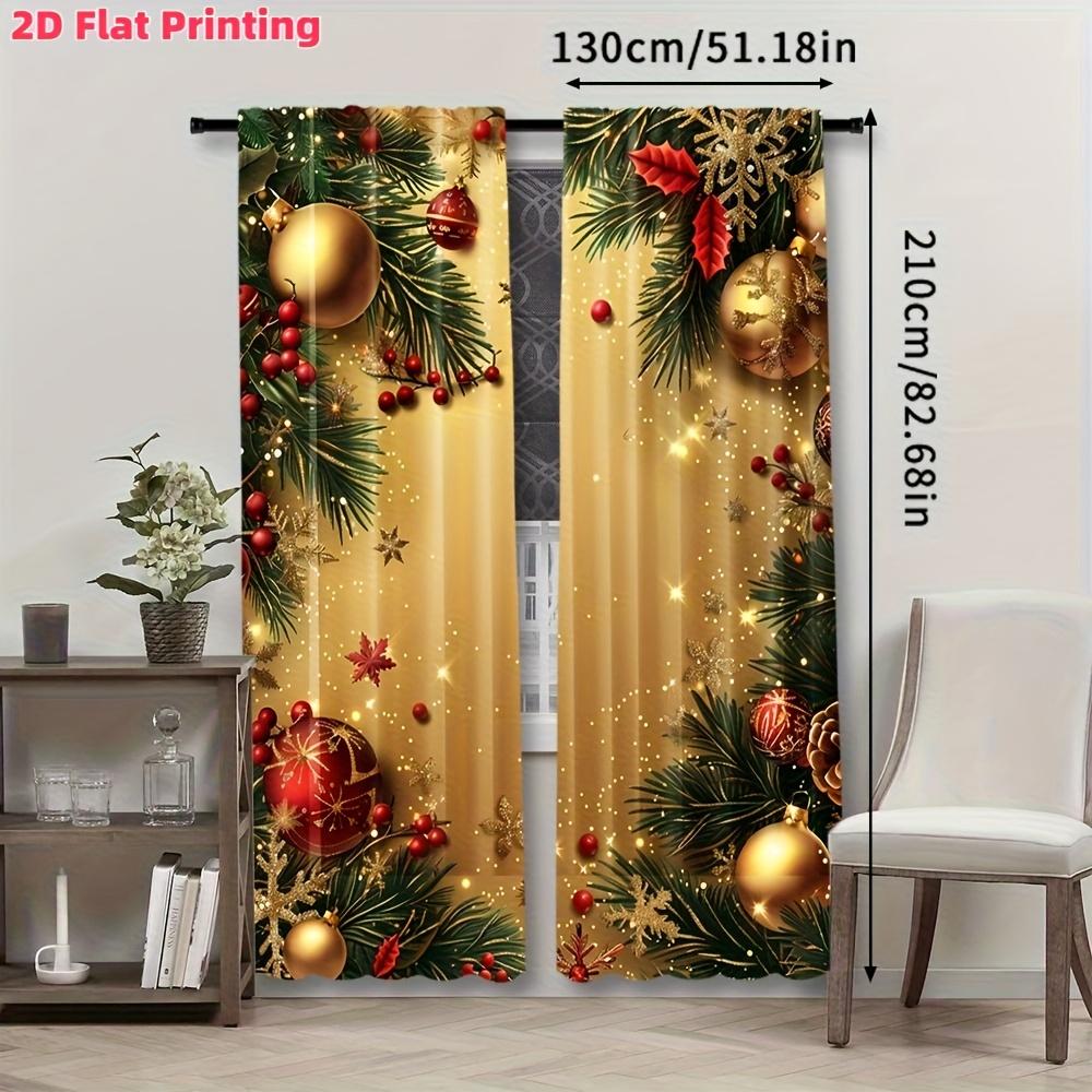 2-Pack, 2D flat print yellow Christmas pattern curtains, pole-mounted installation, digital printing, polyester material, suitable for home decoration, Window Curtain, Window decorations supplies