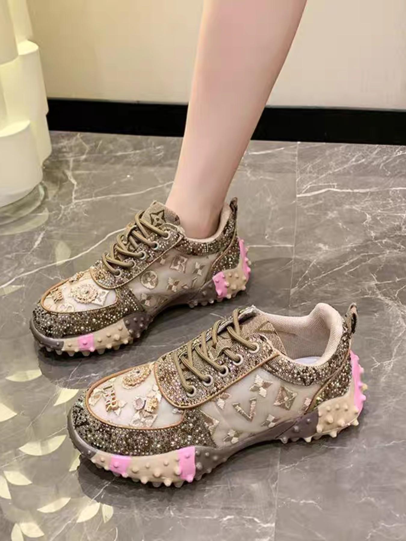 Women's Thick Sole Height Increasing Dad Shoes, Handmade Embellished Fashion Luxury Casual Women's Shoes, Unique Design Comfortable Sneakers