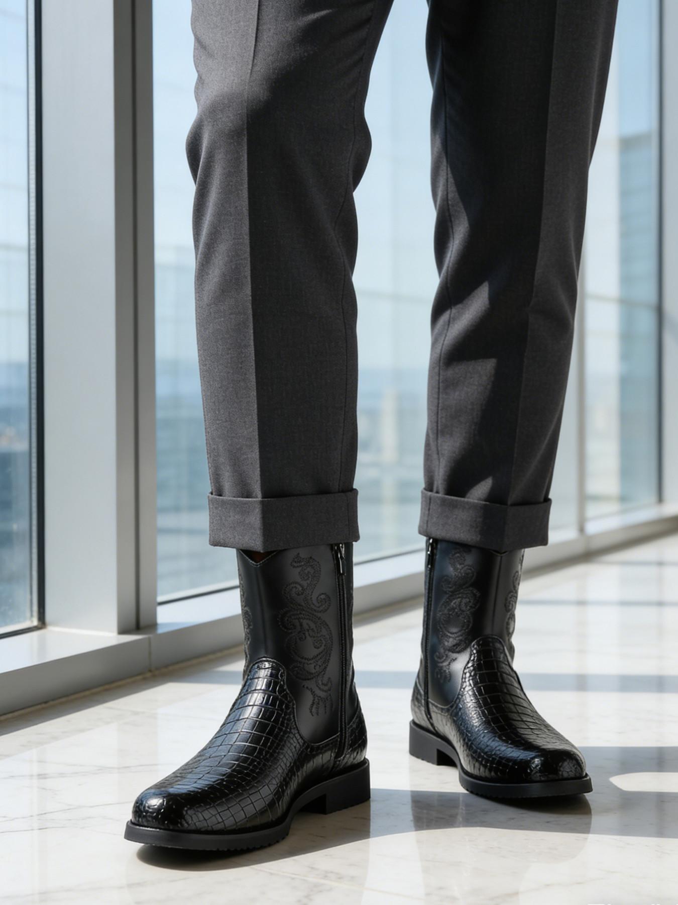 Men's Over-The-Knee Boots Business Casual Round Square Toe Rubber Sole Daily Office Wear, Comfortable and Stylish Footwear