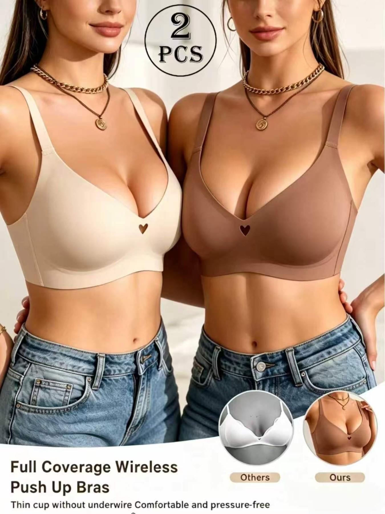 Women's Seamless Jelly Bra, Push-Up V-Neck Wireless Lingerie, Max Support, All Seasons, Casual Style, 1/2/4 Pieces Set