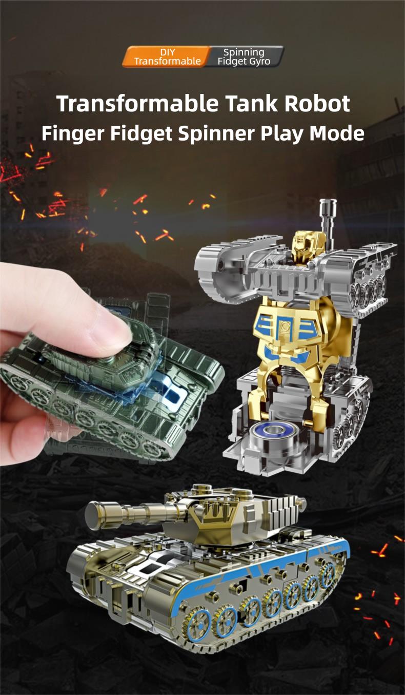 Creative Mecha Fidget Spinner, Simulation Tank Model Transformable Robot, Gear Wheel With Click Sound, Stress Relief Fidget Toys