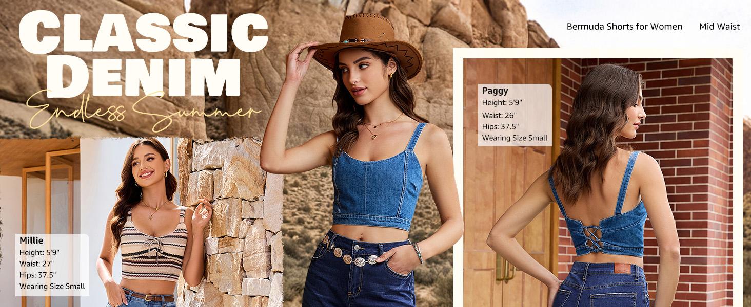 luvamia Jean Bermuda Shorts for Women Trendy Mid Rise Raw Hem Knee Length Stretchy Denim Long Shorts Summer Casual Jorts