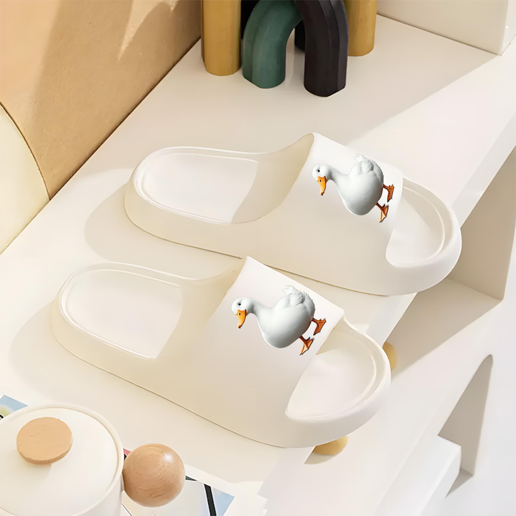 Cute White Duck Print Slippers for Women Men Soft Comfortable Home Indoor Non-Slip House Shoes Lightweight Warm Winter Summer Slipper Footwear