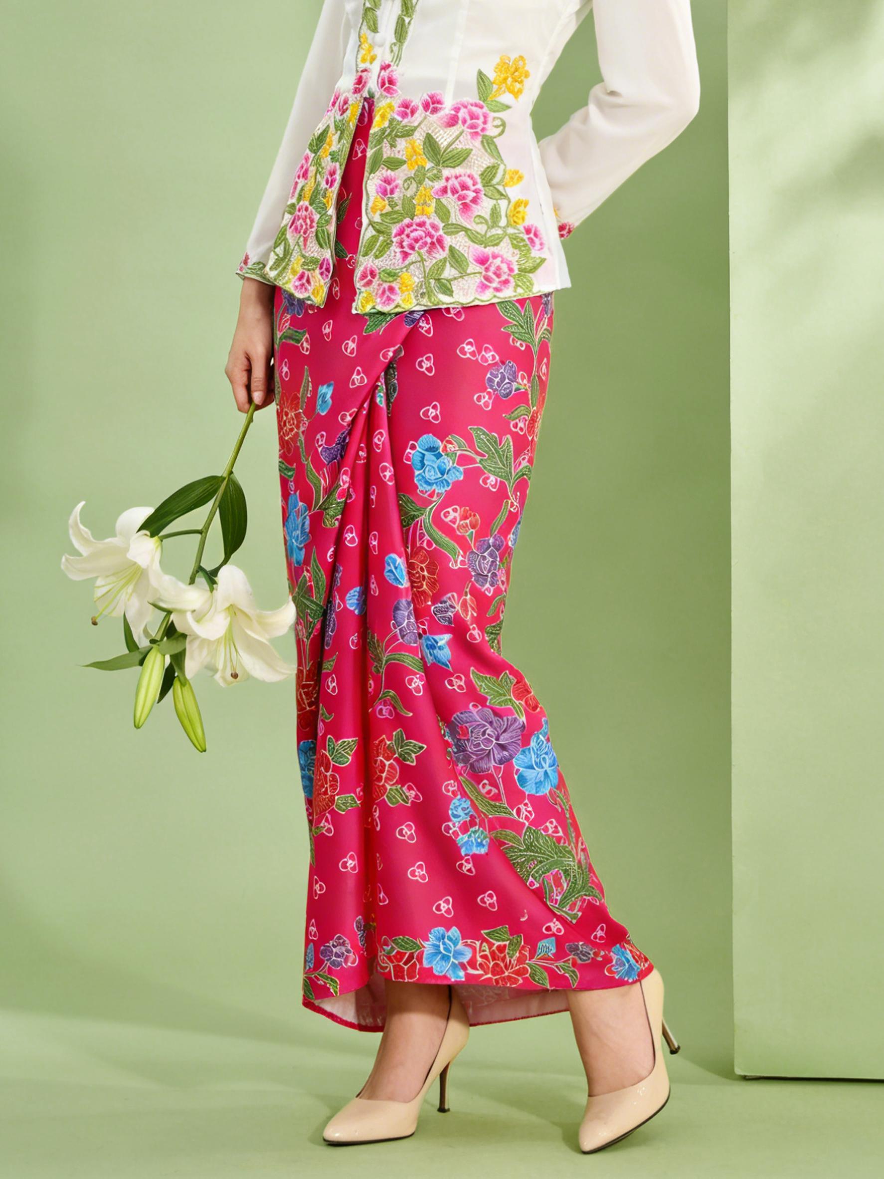 Modern kebaya, women's midi skirt, wrap dress, sarung women's style, Hari Raya Haji 2026, modern baju kurung, festive clothing, engagement festive clothing. Slim cut that accentuates the waist, suitable for women to wear.