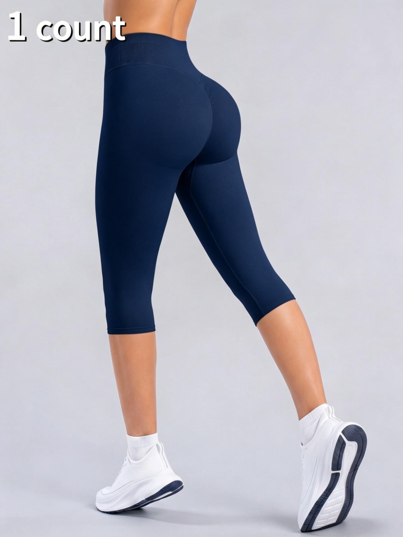 Women Workout Capris Yoga Legging High Wasit Tummy Control Scrunch Butt Lifting Solid Color Slim Leggings Workout Yoga Pants for Sports Gym Dailywear