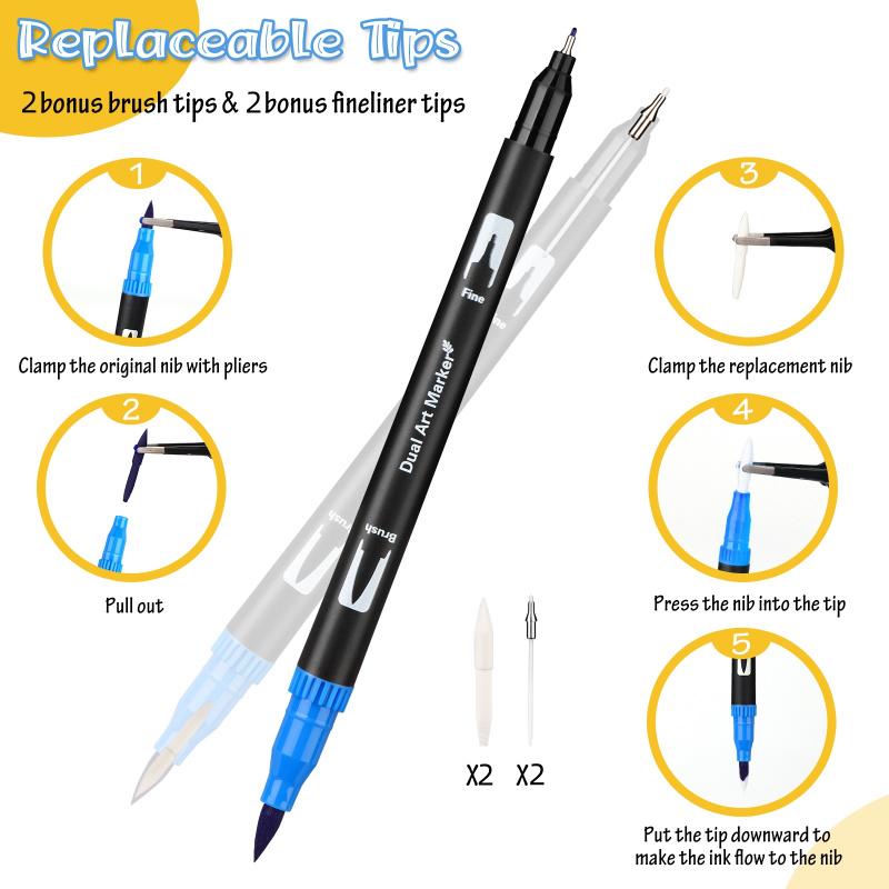 Art Supplier Dual Brush Markers Pens, Artist Coloring Marker Set, Fineliner & Brush Tip Pen with Premium Case for Adults Coloring Books Journal, Drawing, Doodlin, Art Supplies, Art Materials