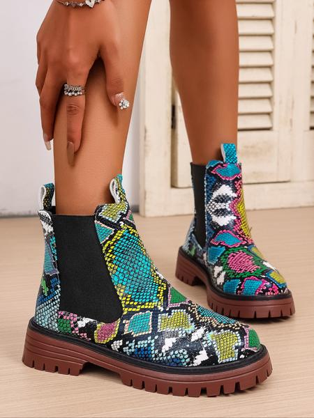 Chunky Sole Chelsea Boots for Women, Trendy High Heel Ankle Boots, Casual PU Leather Short Boots for Fall & Winter