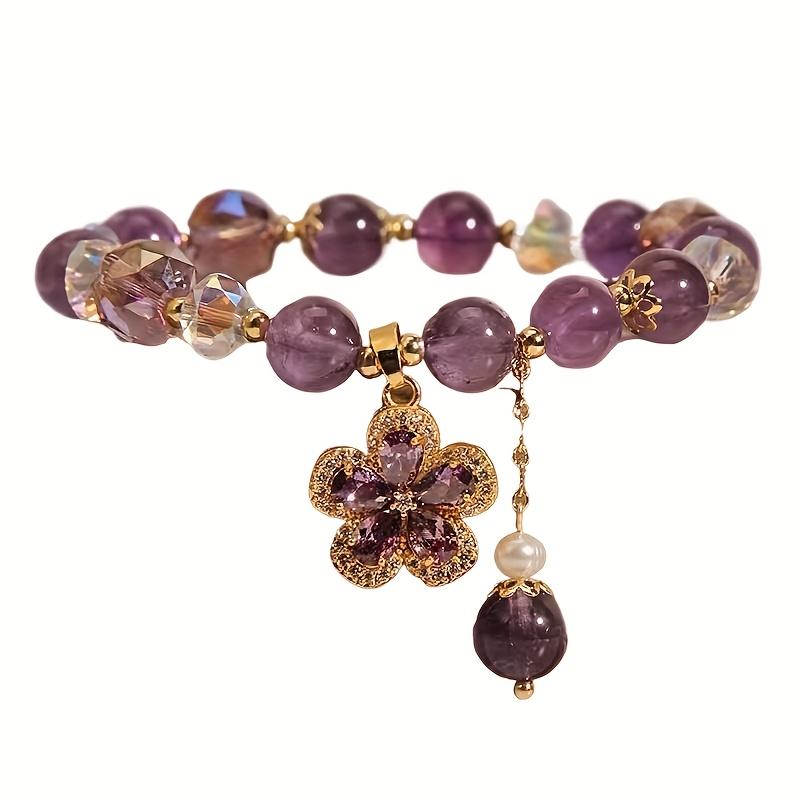 Natural Amethyst Bracelet for Women Irregular Raw Crystal with CZ Stones Minimalist Luxury Healing Gemstone Jewelry Gift for Her Daily Wear