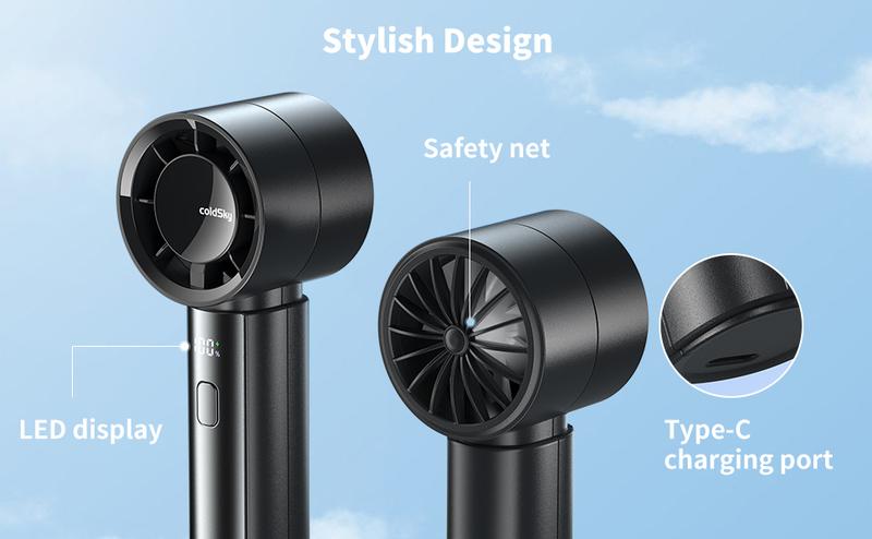 ColdSky Portable High-Speed Fan, Turbo Airflow, 5 Speeds & Digital Display, 4000mAh Battery, for Outdoor Travel/Indoor Desk Handheld Turbine Cooling
