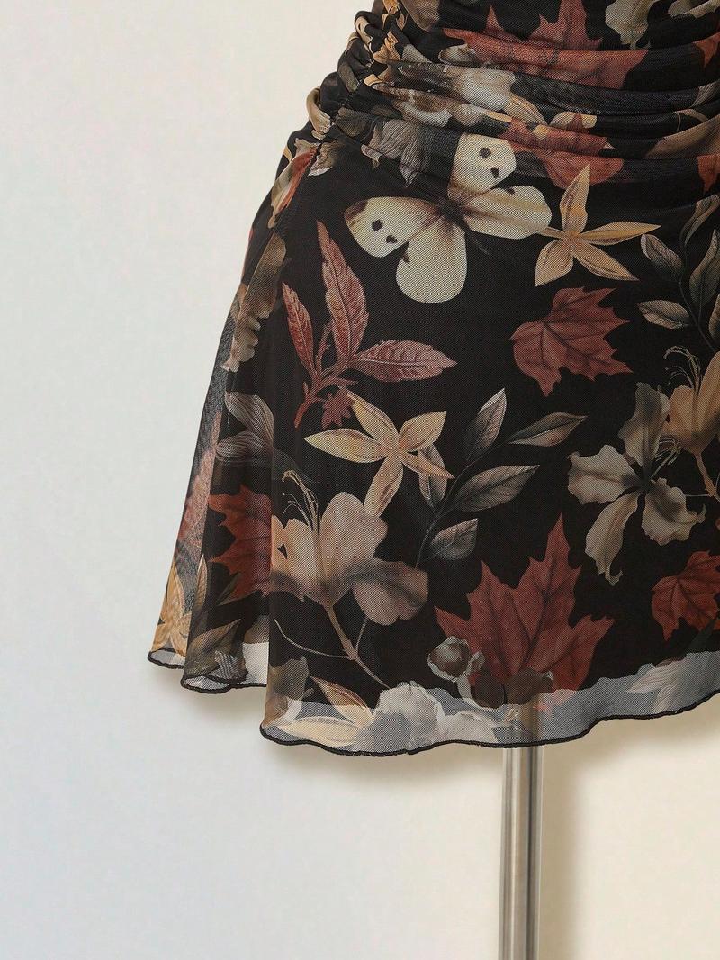 1 Piece Autumn Leaf Waist-Cinched Dress | Euro-American Casual Vibe | Spaghetti Strap Design + Breathable Fabric | Comfortable Pick for Autumn Day Trips / Casual Social Gatherings / Valentine's Day