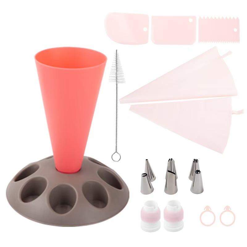18-Piece Multi-Head Icing Bag Stand Set, Cake Decorating Kit, Convenient Frosting Piping Bag Holder, Includes Various Nozzle Shapes, Ideal for Professional & Home Baking