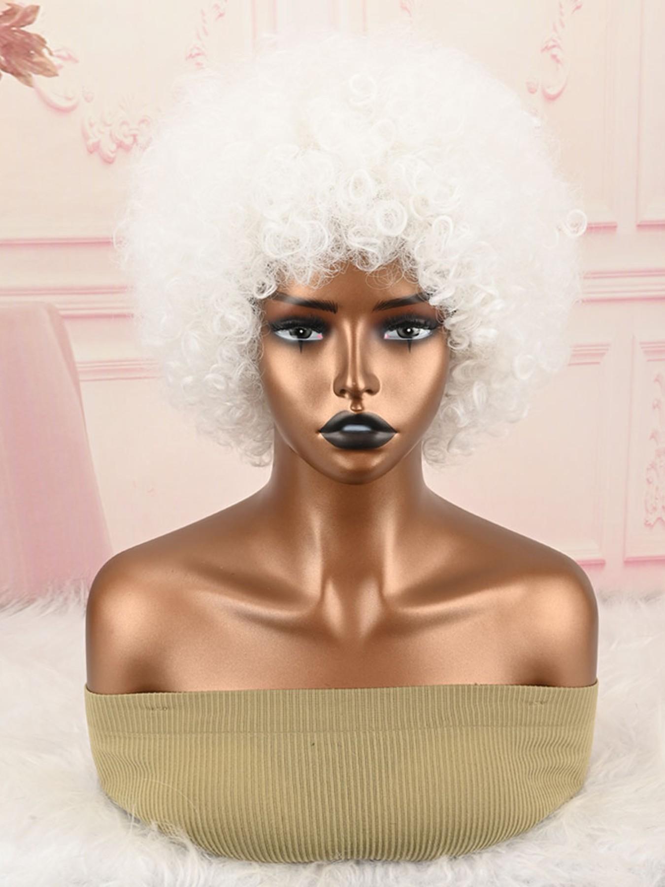 Afro Wigs for Black Women African Wigs 70s Afro Kinky Curly Huge Fluffy White Wig with Bangs Black Large and Soft Afro Wigs Natural Looking Synthetic Hair for Cosplay Halloween Daily and Party