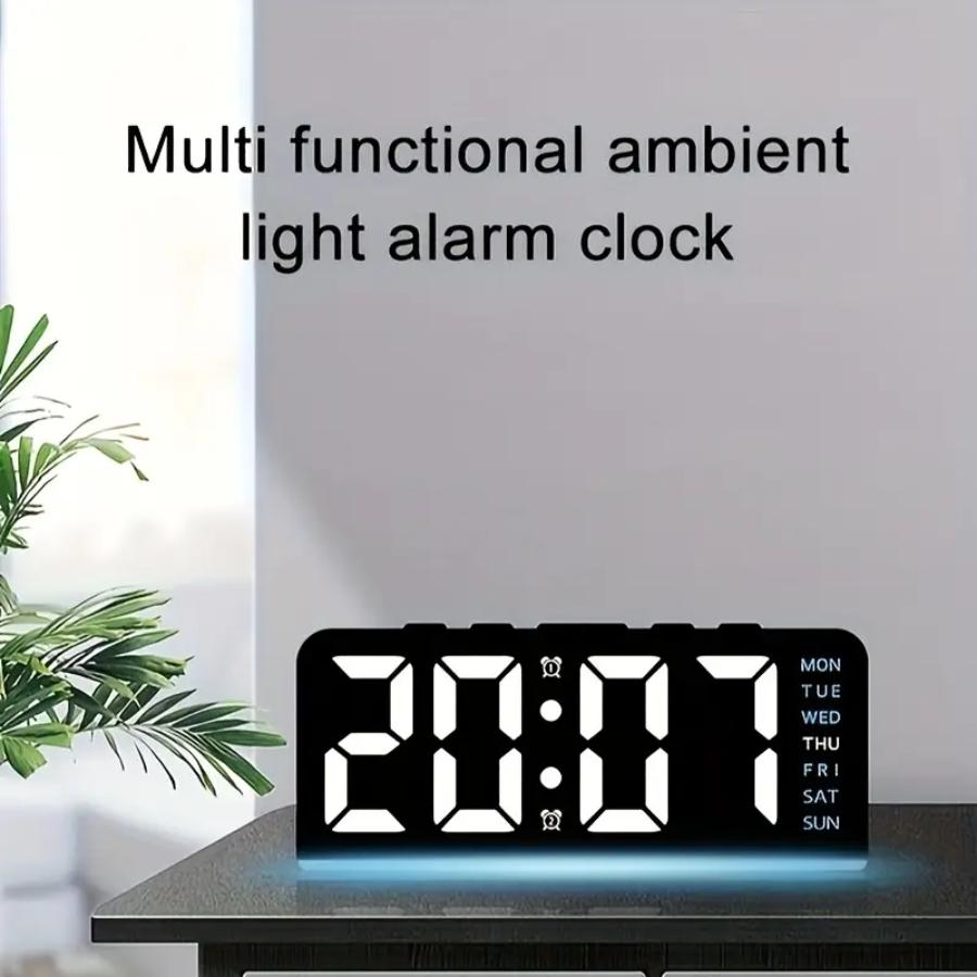 LED Digital Clock, LED Alarm Clock, 1 Count Multifunctional Date Temperature Display Clock, Home Decor Desktop Clock for Living Room Bedroom Office, Decorative