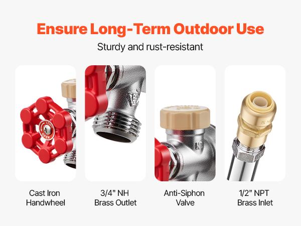 VEVOR Anti-Siphon Frost-Proof Sillcock, 12 Freeze Proof Outdoor Faucet Bib with Backflow Preventer, 1/2 Push-to-Fit Connector X 3/4 Hose Bibb, No Lead Frost-free Spigot for PEX Copper CPVC Pipes