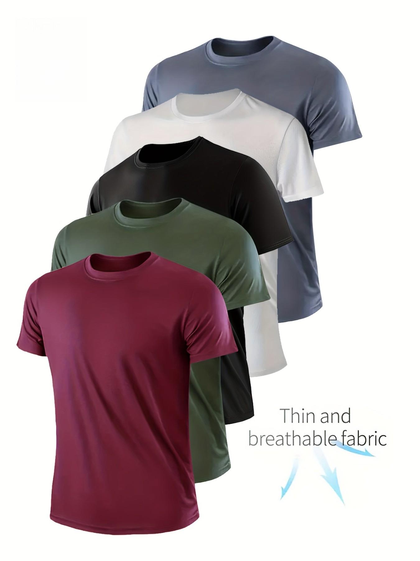 Five-Piece Mixed Color Set: Deep, Military, Lightweight Men's Round Neck T-Shirt, Quick-Dry, Breathable, Sweat-Wicking