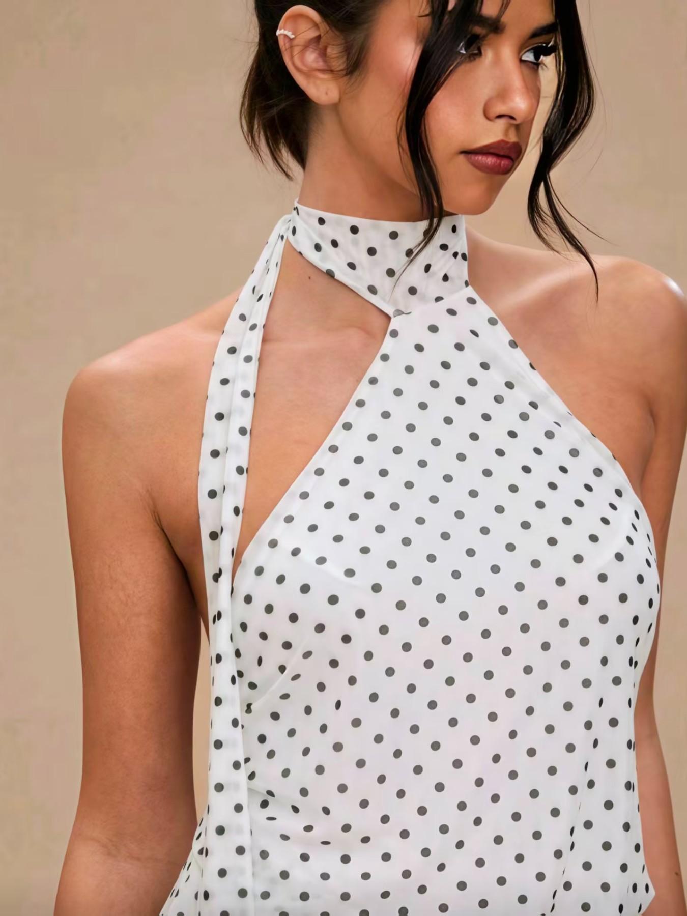 Holiday Polka Dot Print Fashion Strap Mini Dress, Perfect for Dates Vacation Party, Summer Dress Sy1025