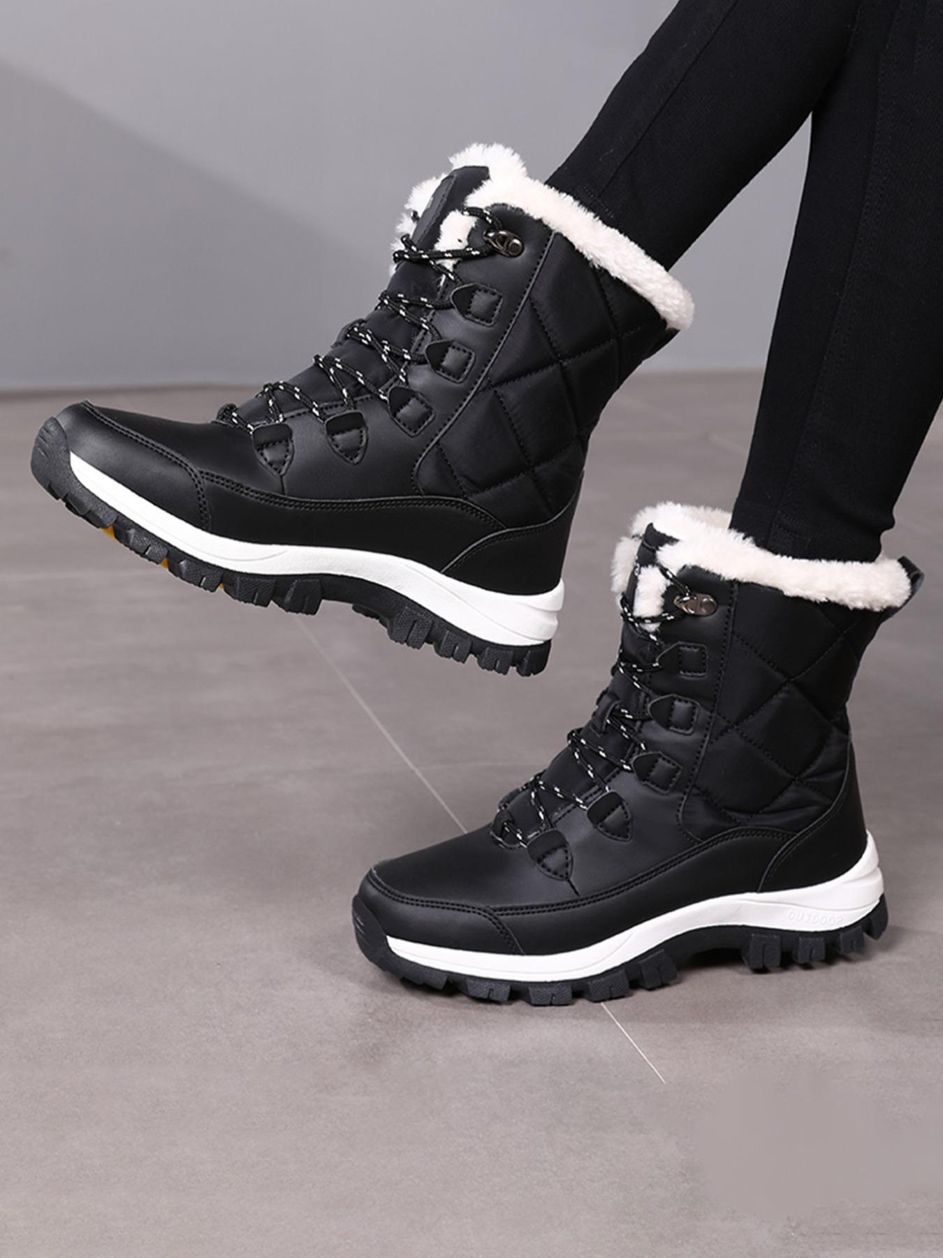 Women's Lace Up Hiking Boots, Sporty Warm & Non-slip Snow Boots for Outdoor Activities, Sports Shoes for Women