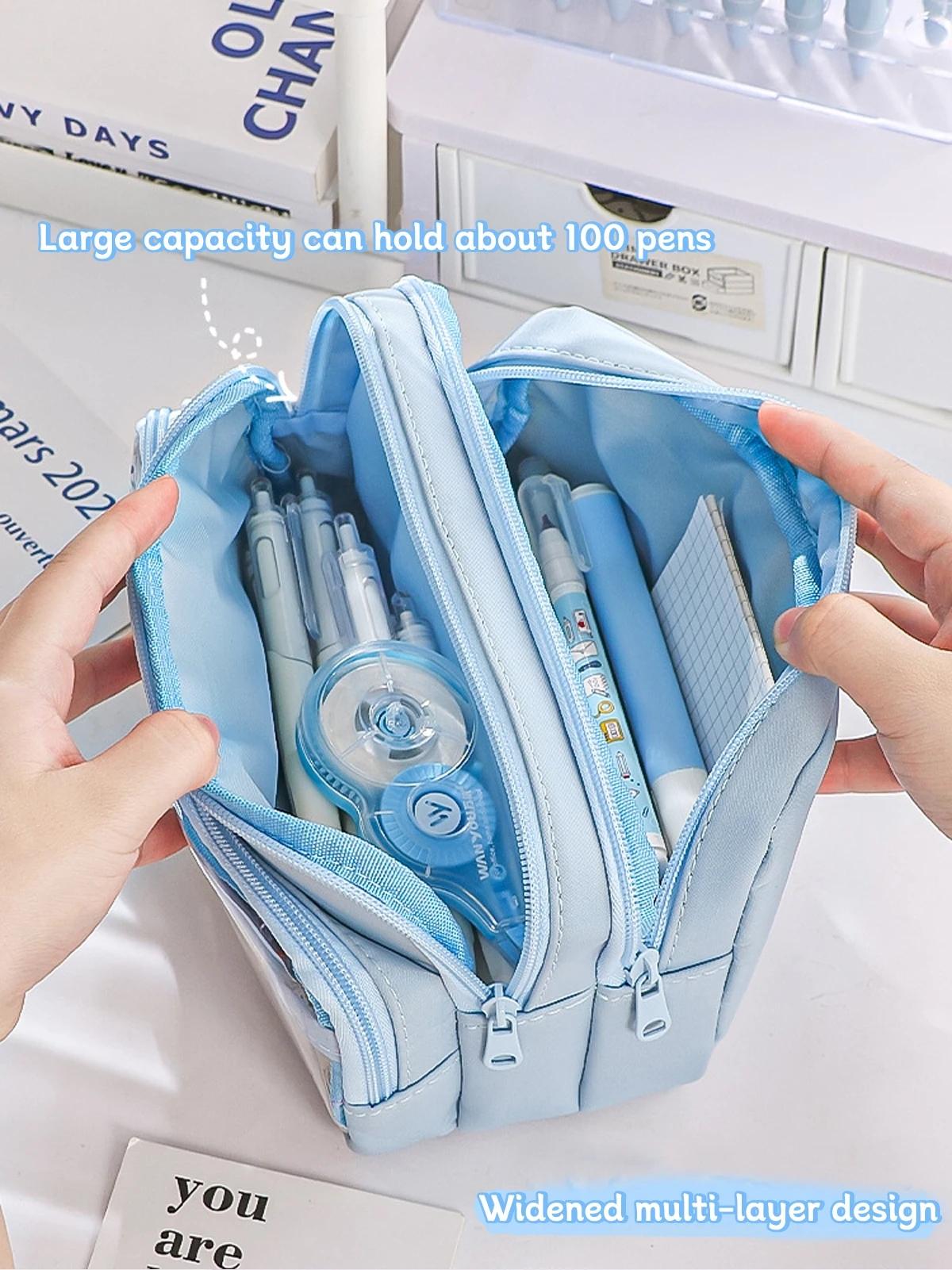 Portable Multi-function Pencil Case Creative Simple Transparent Stationery Storage Bag School Students, Office Large-capacity Storage Supplies, Ideal Holiday Gifts