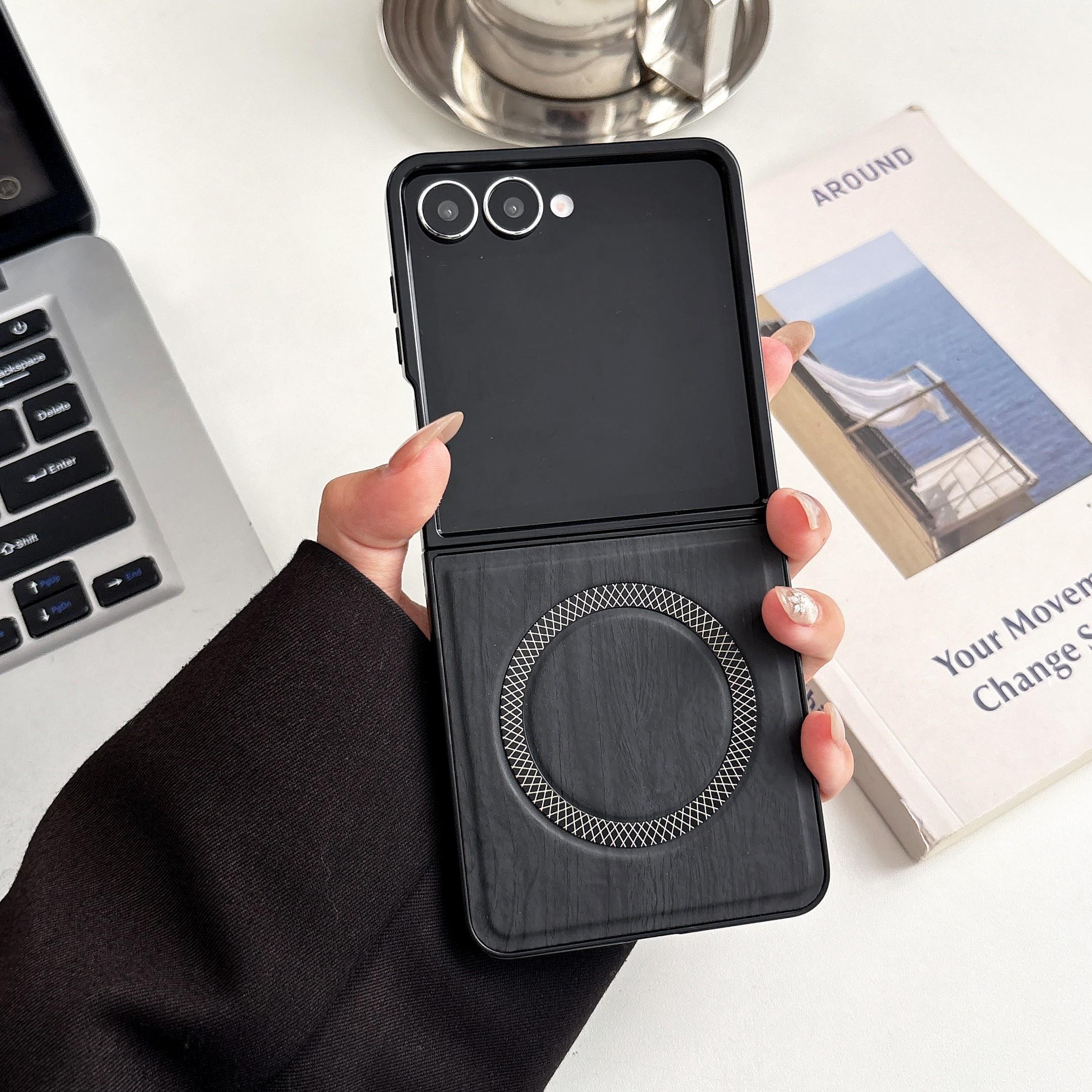 Samsung Galaxy Z Flip7/flip6/flip5 Case, Wood Grain Magnetic Wireless Charging, Unique Design Phone Cover for Men and Women