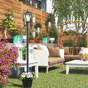 65" Solar Lamp Post Light with Planter, Glass 60 Lumens Solar Garden Lights Outdoor Waterproof Solar Pole Lights Patio Decor, Warm White