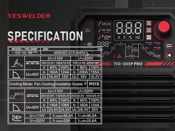 YESWELDER TIG-205P-PRO 205Amp DC TIG Welder with Pulse | 3-in-1 Stick/HF TIG/Pulsed TIG | HF Start 110V/220V Digital IGBT Inverter Welding Machine YESWELDER TIG-205P-PRO 205Amp DC TIG Welder with Pulse | 3-in-1 Stick/HF TIG/Pulsed TIG | HF Start 110V/220V Digital IGBT Inverter Welding Machine