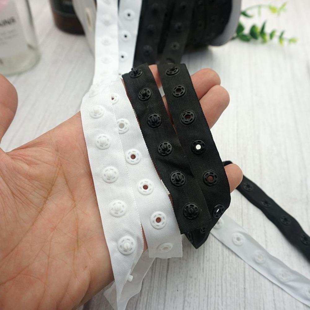 Sewing Accessories For Clothing, Snap Buttons Tape Black & White, Polyester Plastic Press Stud Ribbon, Sewing Fastener, Heavy Reusable Fastening, Free Cut Length, DIY Crafting Replacement, Hidden Plastic Extension Fabric Strap, Snap Bag Snaps For Fabric