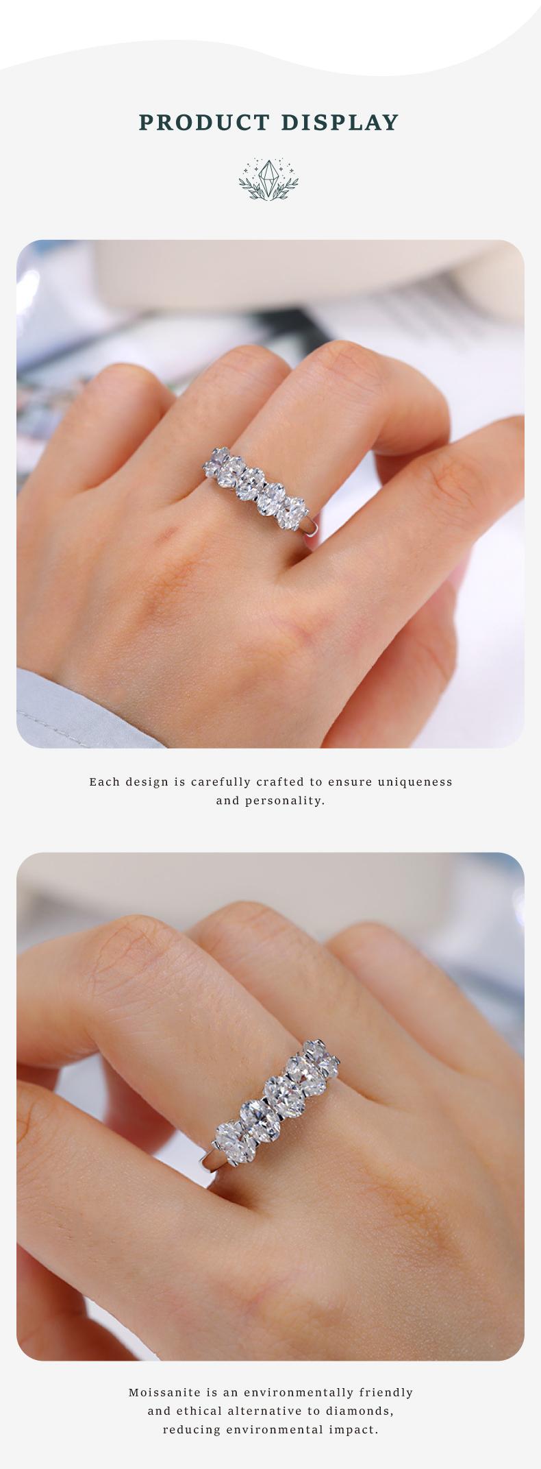 Brilliant 5-Stone Oval-Cut Synthetic Moissanite chunky Ring, Timeless s925 sterling silver Cluster Engagement Ring, Perfect Gift for Anniversary Rings